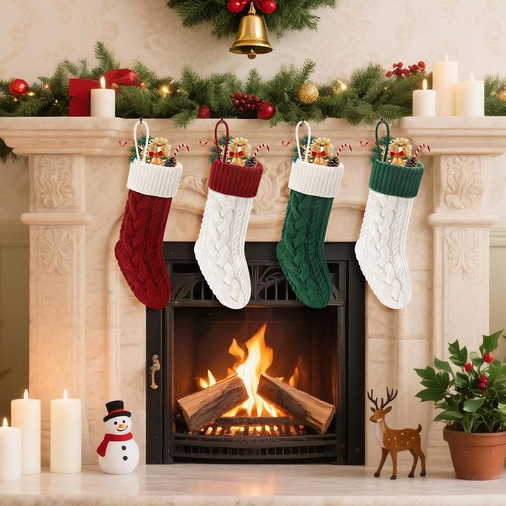 S 18" Knitted Stocking Christmas Decorations - Set of 4