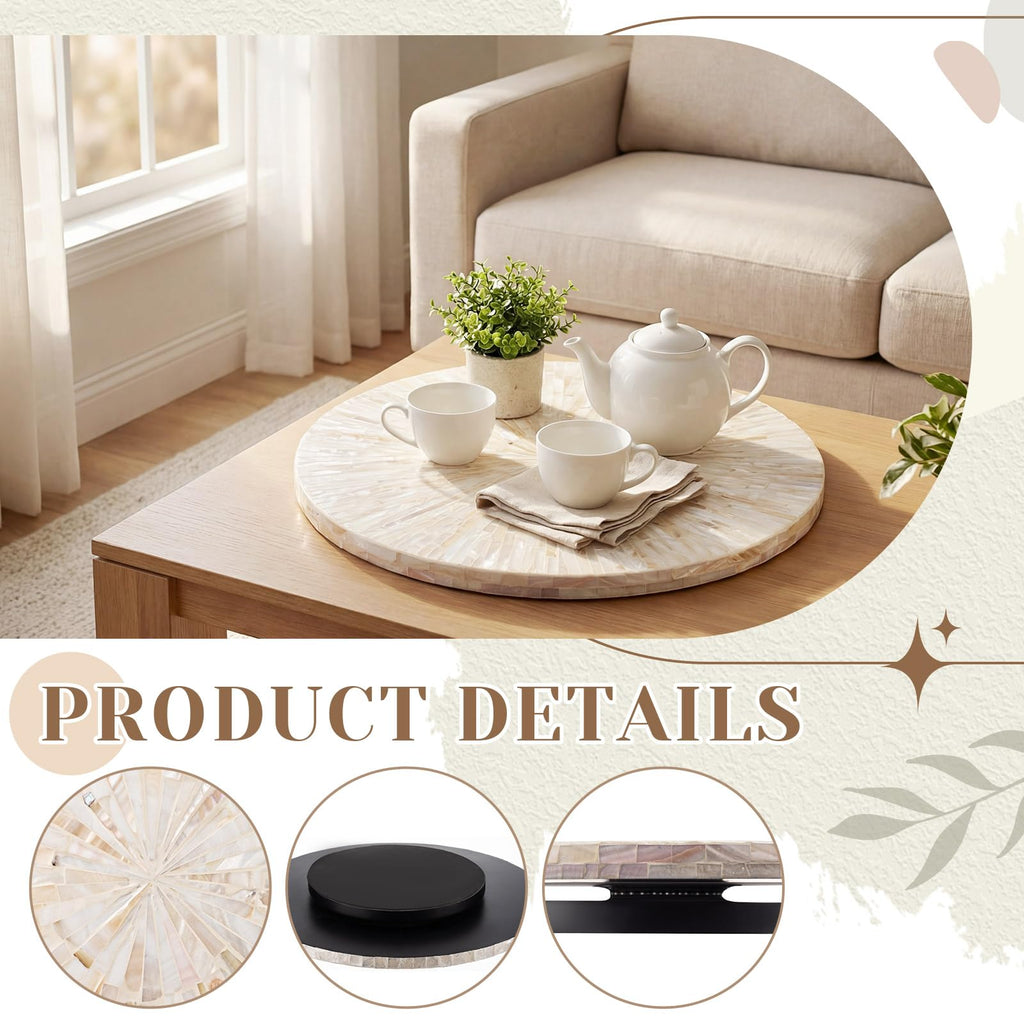 16 Inch Mother of Pearl Lazy Susan for Table Top, Cream Sunlight