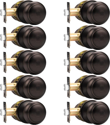 Oil Rubbed Bronze Door Knobs Interior, Passage Door Knobs Closet, Keyless Interior Door Knob, 10 Pack