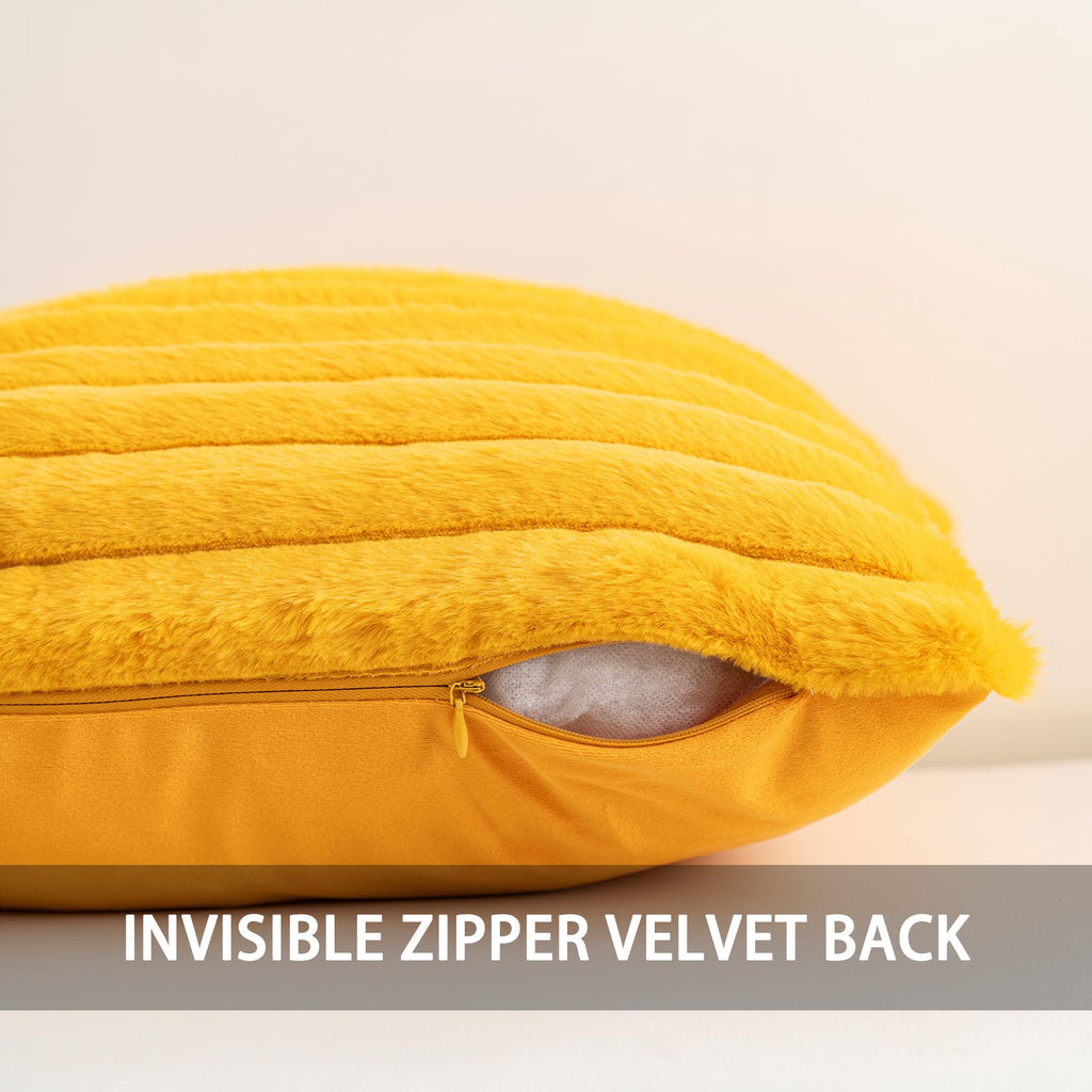 Pack of 2 Faux Fur 22x22 Inch, Yellow