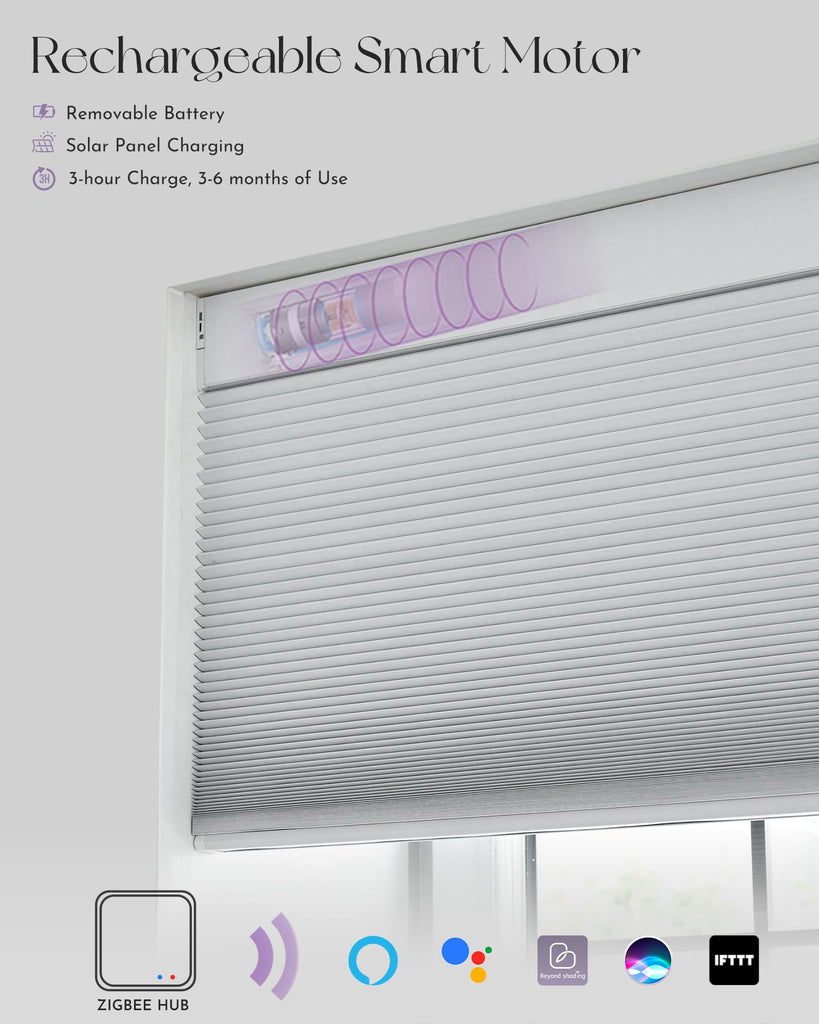 Smart Custom Cellular Shades Compatible with Alexa Google Blackout Rechargeable Motorized 5/8" Single-Cell Honeycomb