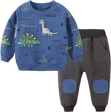 Toddler Baby Boy Clothing Sets Little Dinosaur Printed Long Sleeve Tops and Pants Kids 2pcs Outfits