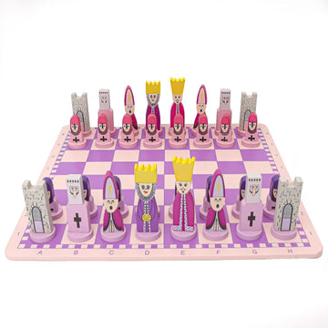 Cartoon Travel Chess Set, Chess Board for Kids & Adults, 11.8" Pink Themed Chess Board, Wooden Cute Board Games, No
