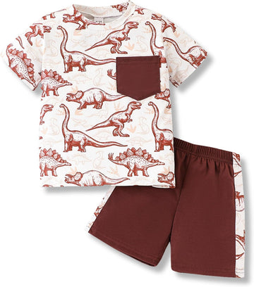 Toddler Baby Boy Outfits Shorts Sleeve Summer Beach Cocos T Shirts + Shorts Clothing Set