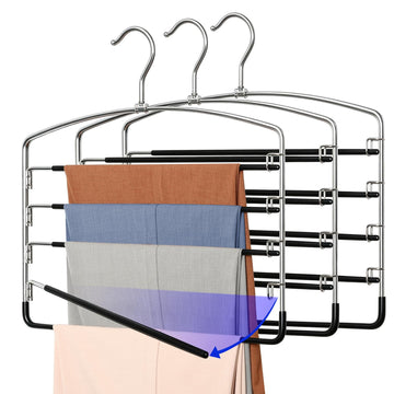 Pant Hangers Space Saving 3 Pack with Non Slip 5 Tiers Hangers