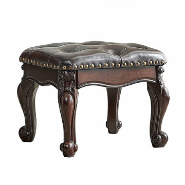 Footstool and Ottomans Small Foot Stool with Fiber Leather Wooden Foot Rest Upholstered Footrest Bedroom (Dark-Brown)