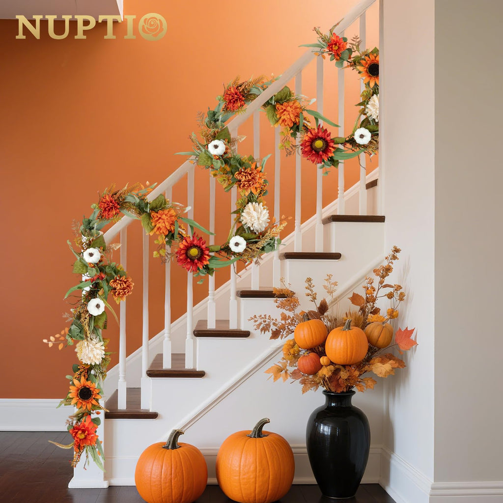 Fall Garland with Sunflower Pumpkin: 6ft Fall Decor for Thanksgiving