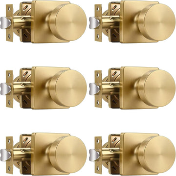 Passage Door Knobs Interior 6 Pack, Champagne Bronze Door Knob Without Lock Inside, Closet & Hallway Classic Round