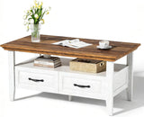 Amada Coffee Table, 39.4" Small Coffee Table with Storage, Open Display Shelf and Hidden Drawers