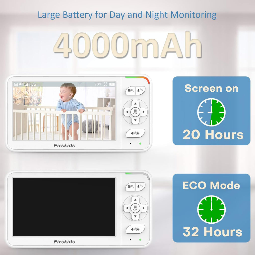 5" Baby Monitor with Camera and Audio, No WiFi Travel Baby Monitor, Pan Tilt Zoom Baby Camera Monitor with Way