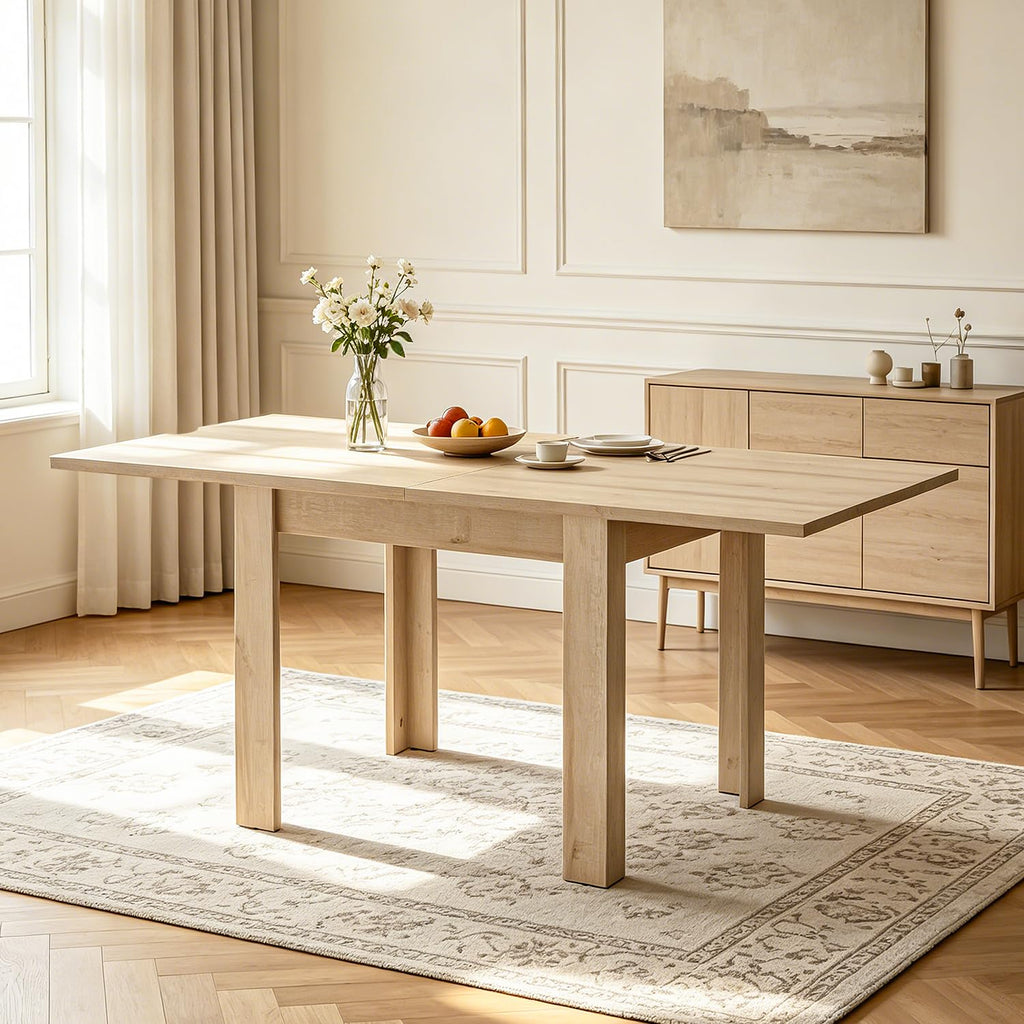 31.5"-63" Square Extendable Folding Dining Table, Natural MDF Wood