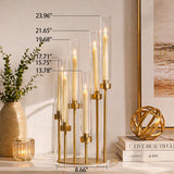 6-Arm Gold Candelabra, 23.96" Tall Candelabra Centerpieces for Tables with Glass Lampshade & Heavy Base, Vintage Gold
