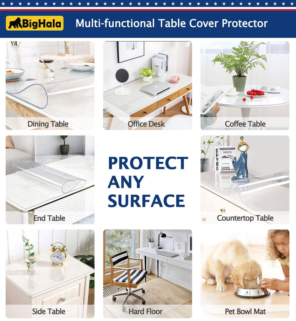 Wooden Furniture Table Protector Clear Plastic Wipeable Tablecloth Eco Thick Protective Desk Cover Clear Vinyl Dining