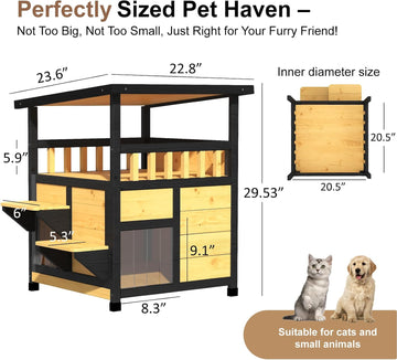 Outdoor Cat House Weatherproof, Outside Two Story Feral Cat Shelter with Escape Door, Scratching Mat, Pull-Out