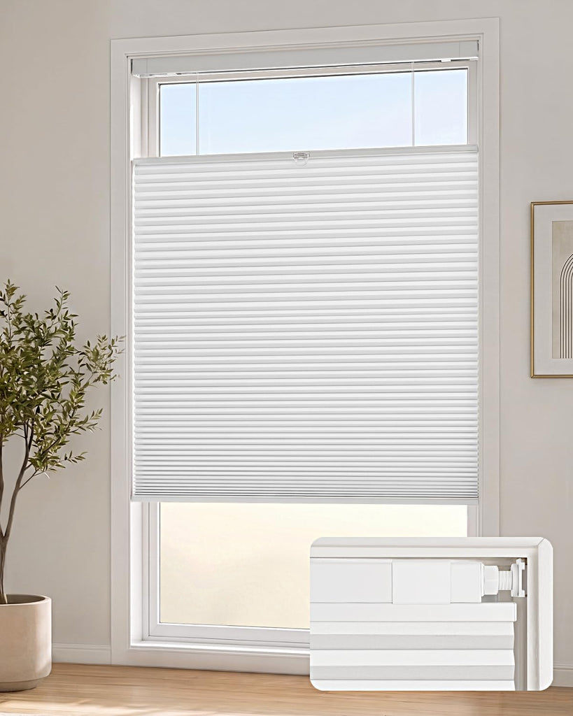 TDBU Cellular Shades, White | No Drill Cordless Top Down Bot - White X