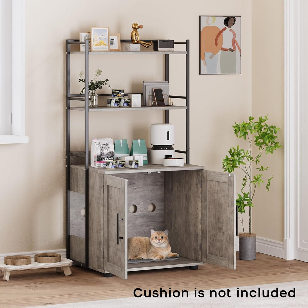 Cat Litter Box Enclosure with 3 Metal Storage Shelves