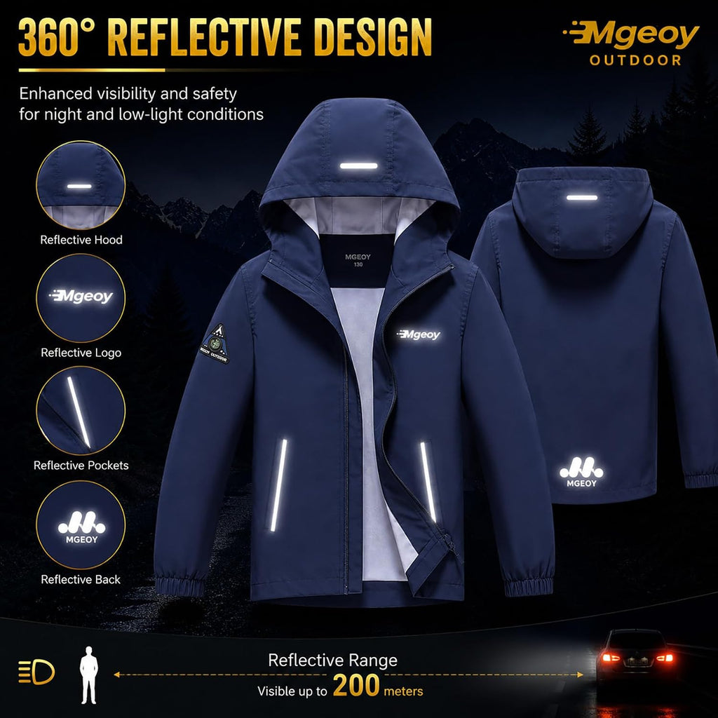 Boys Girls Rain Jacket Lightweight Waterproof Hooded Mesh Lined Raincoat Windbreakers for Kids