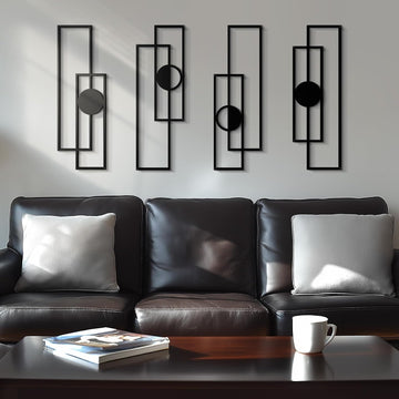 Abstract Metal Wall Art Large Modern Black Geometric Decor - Set of 4