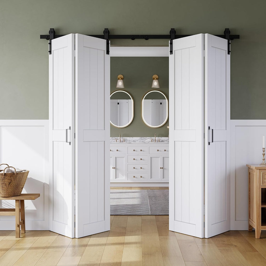 Bifold Barn Door 60" x 84", MDF Bi-Fold Sliding Closet Doors with Hardware Kit Included, Pre-Finishe