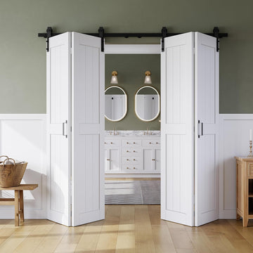Bifold Barn Door 60" x 84", MDF Bi-Fold Sliding Closet Doors with Hardware Kit Included, Pre-Finishe