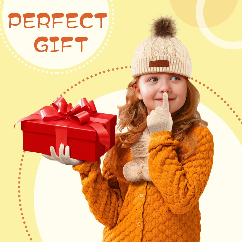 12 Pcs Kids Winter Knitted Kids Winter Beanie Hat Scarf Gloves Set, Warm Boy Girl Pom Hat Scarf Gloves for 5-12 Years