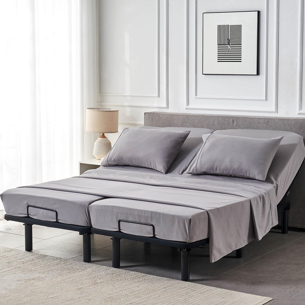 Split Queen Sheets Set for Adjustable Bed Grey