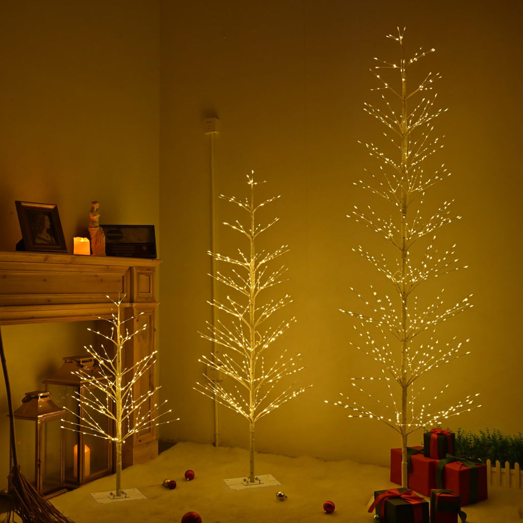 7FT Birch Tree with 736 LED Lights, Artificial Tree IP44 Waterproof Twinkle Light White Christmas Tree for Indoor