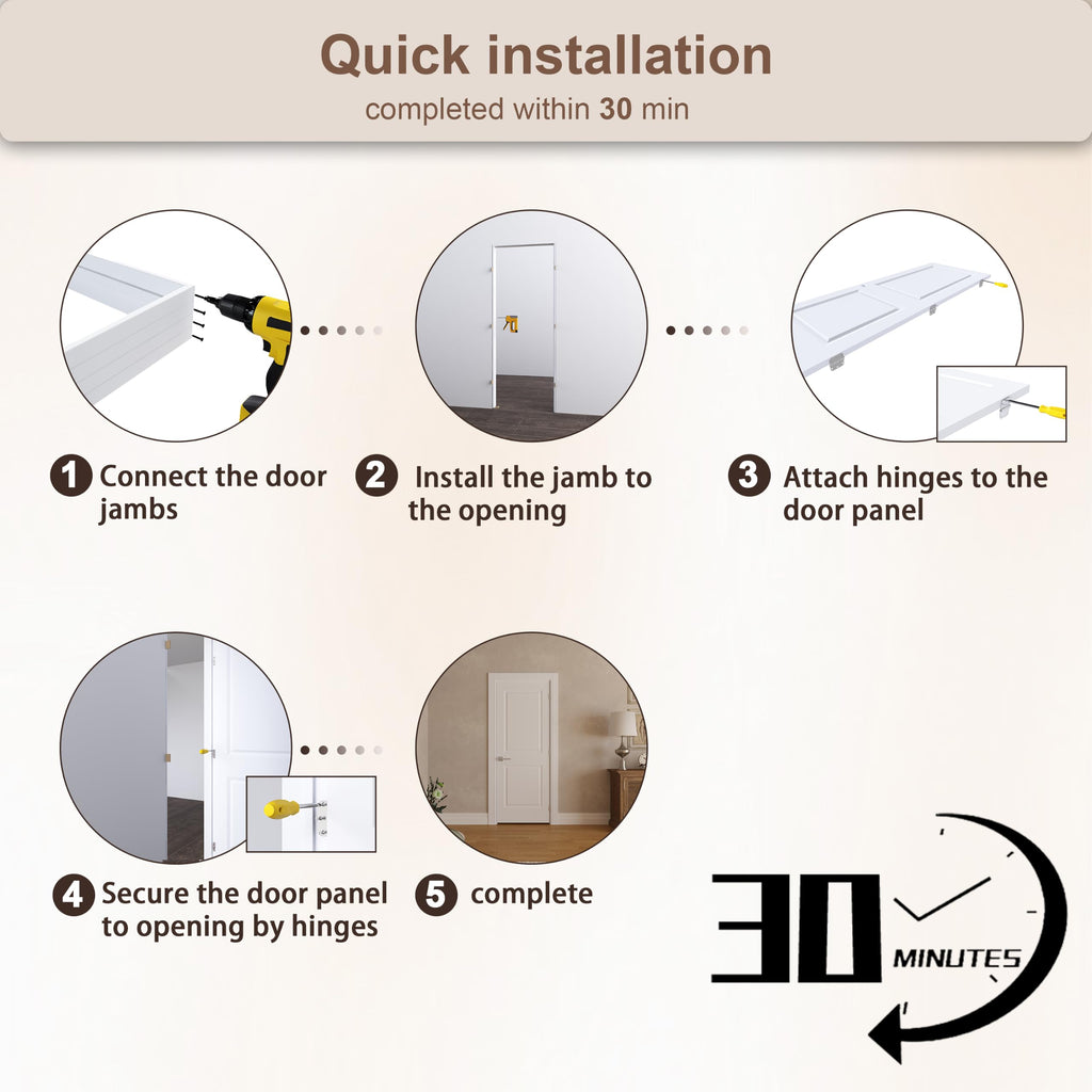 32"x80" Left-Hand Prehung Interior Door with Jamb Kit, White Primed