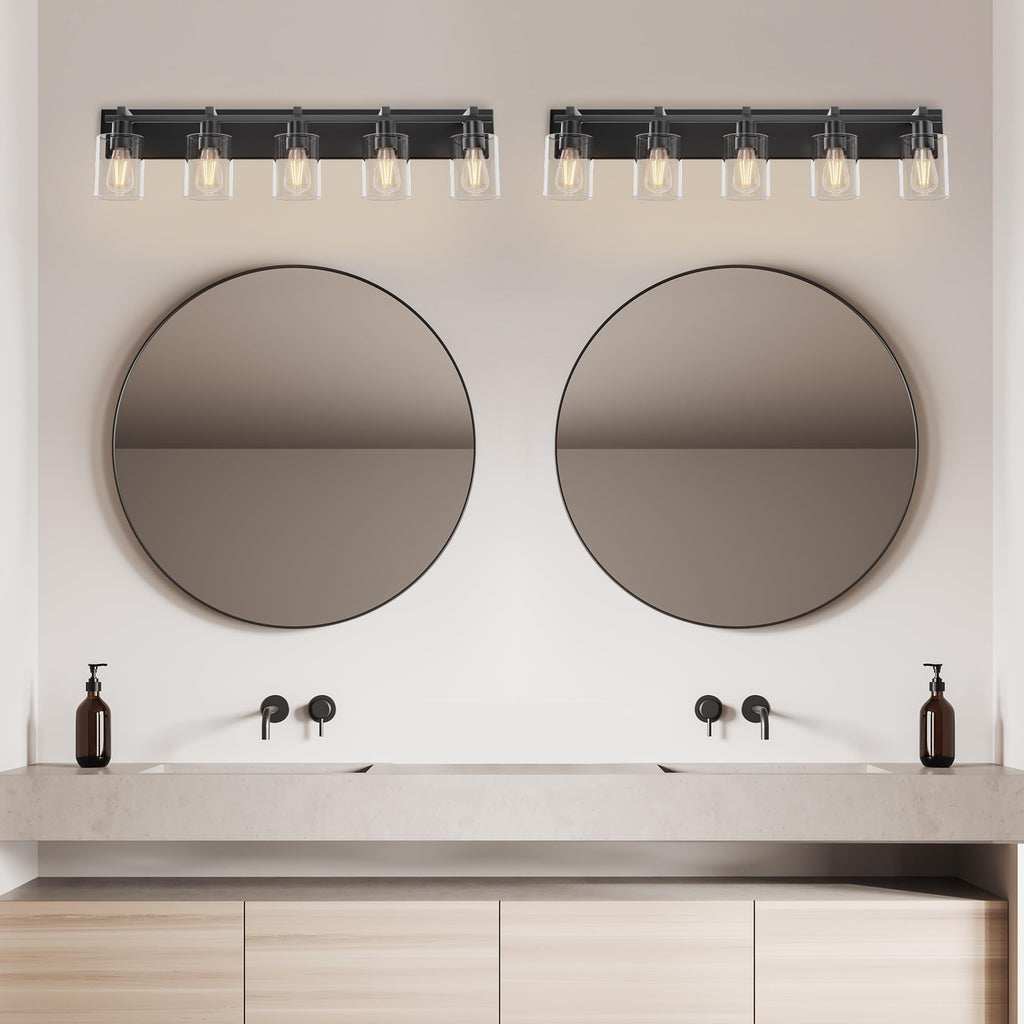 5-Light 37inch Matte Black Vanity Light, Thickened Clear Glass