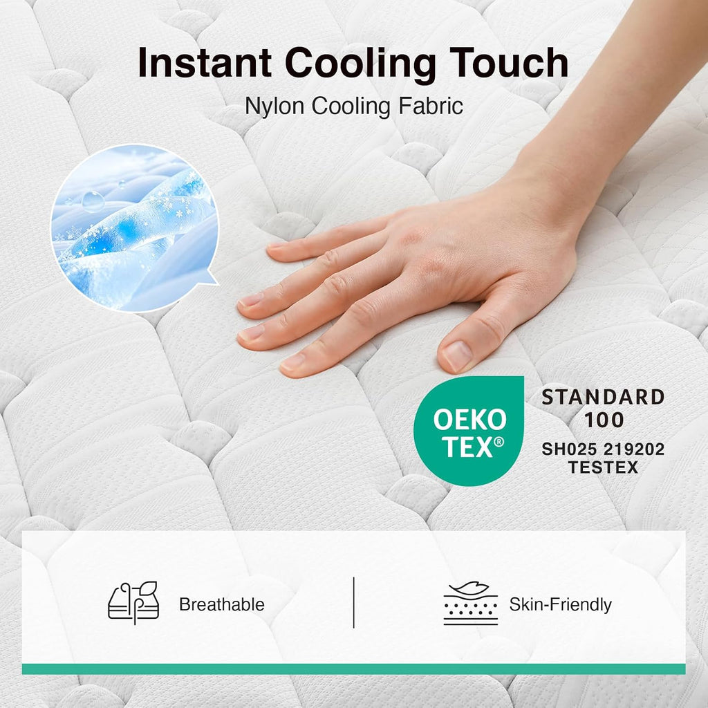 14 Inch King Mattress,King Size Gel Memory Foam Hybrid Mattress | with Cool-Touch Nylon Cover & Pocketed Coils for