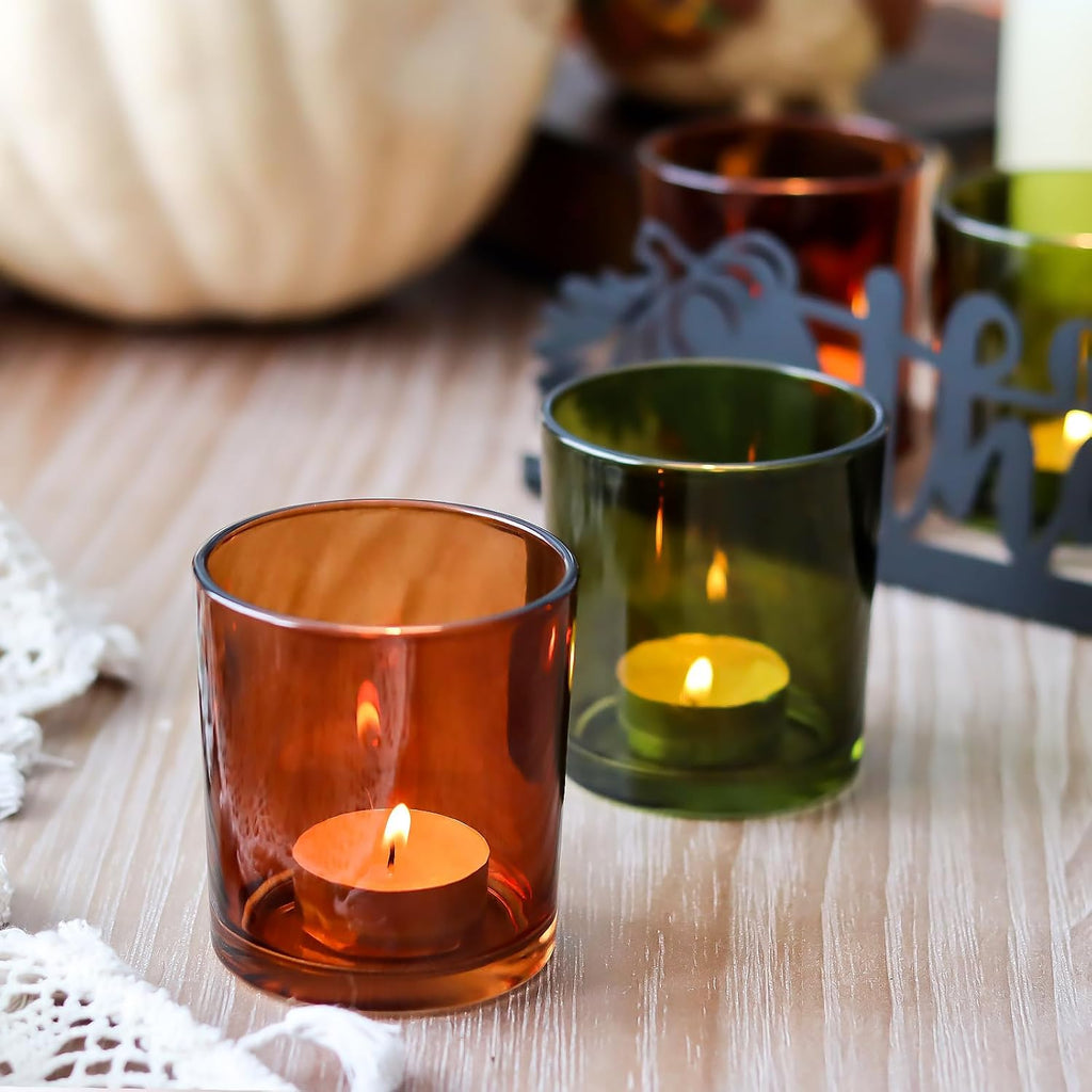 Thanksgiving Centerpieces Glass Tealight Votive Candle Holder Include 1 Candle Tray & 4 Candle Holders Fall - Set of 5
