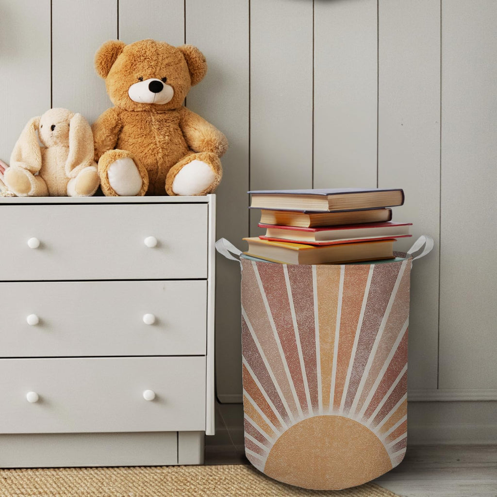 Boho Laundry Basket, Mid Century Modern Boho Neutral Sun Sunshine Waterproof Collapsible Laundry Hamper Dirty Clothes