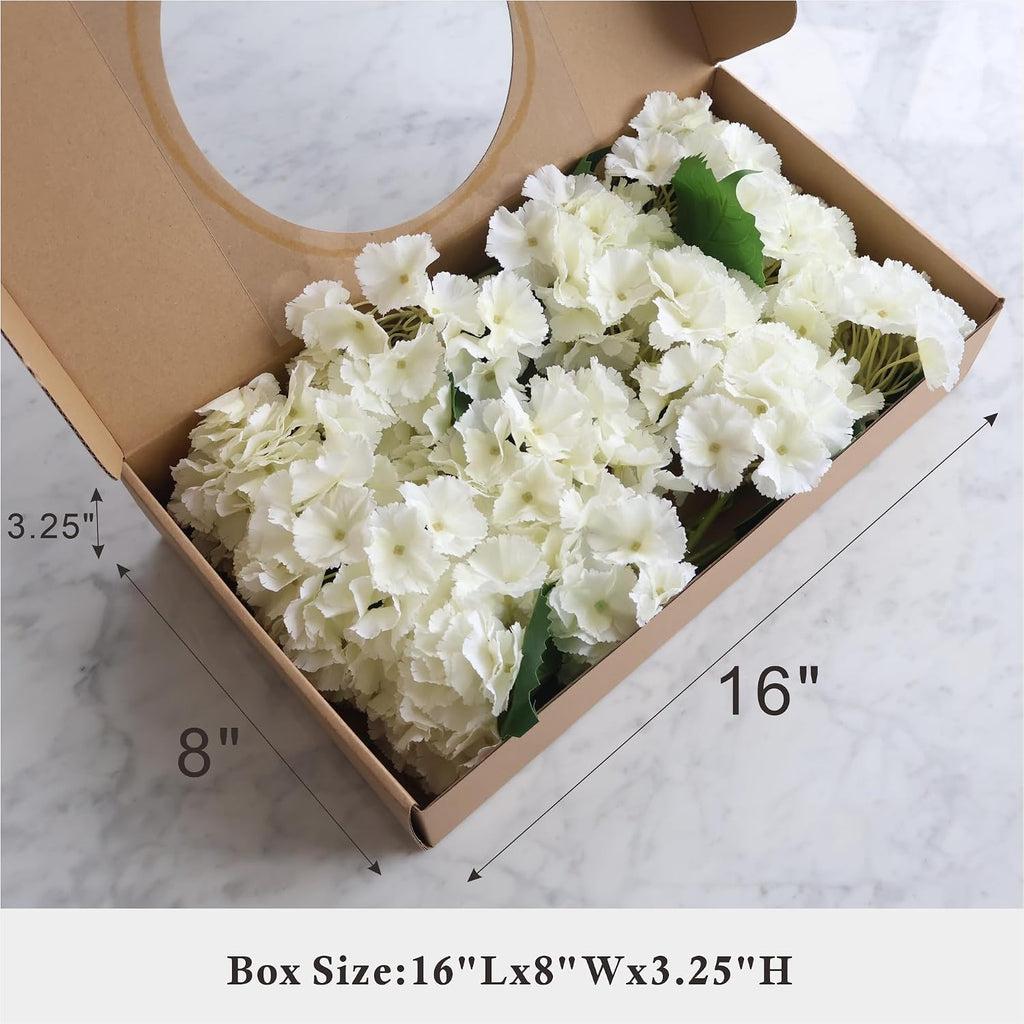 White Silk Hydrangea Flowers with Stems - Set of 12