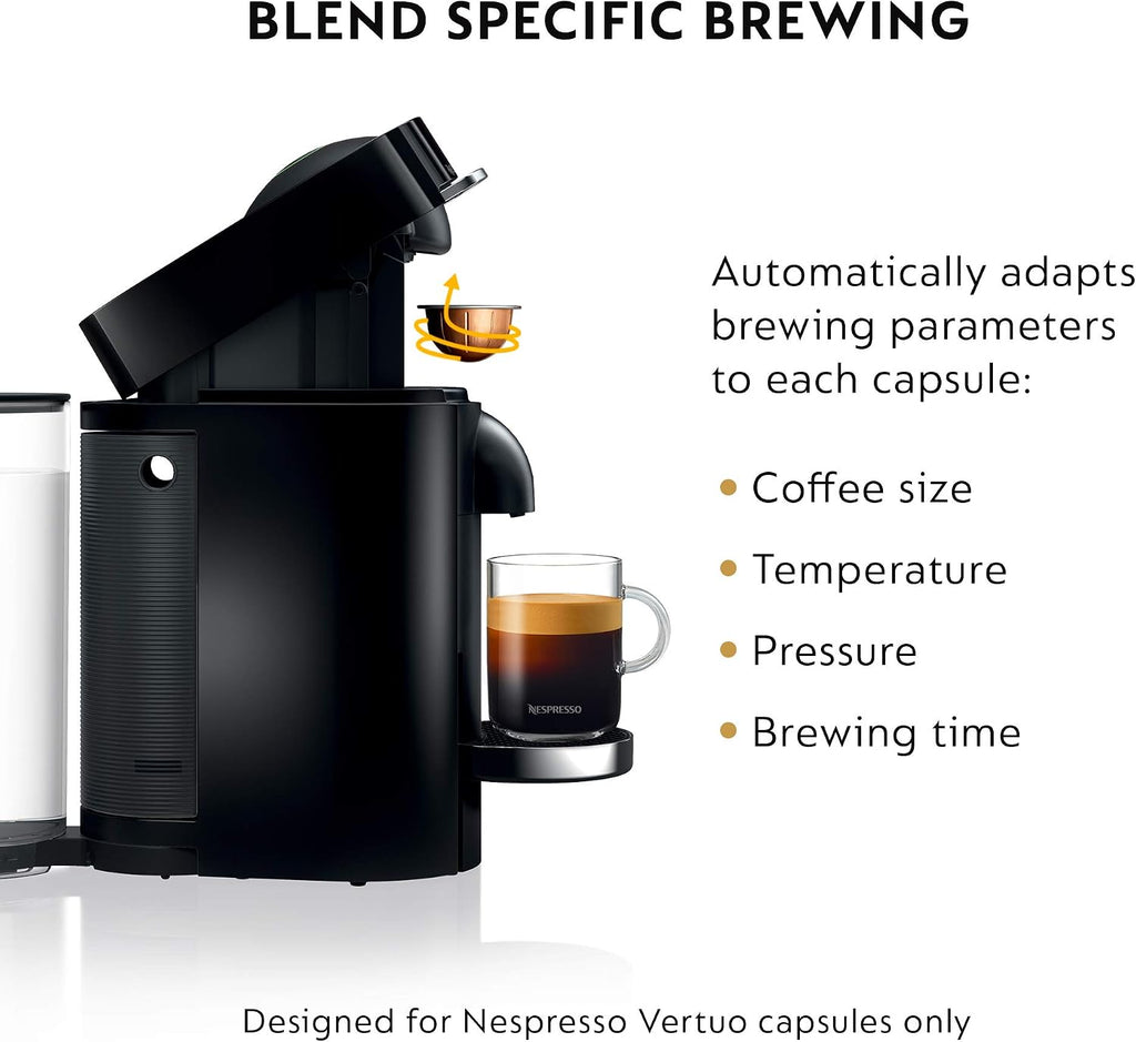 VertuoPlus Deluxe Coffee and Espresso Machine Bundle with Aeroccino Milk Frother by , Black | Milk Frother