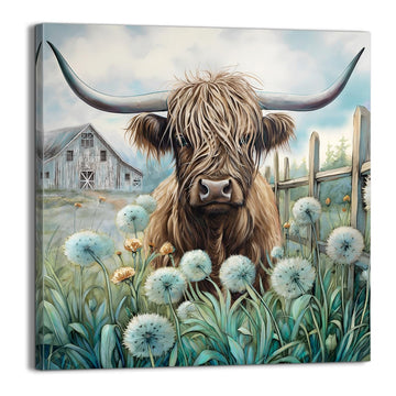 Highland Cow Wall Decor Teal Cow Canvas Print Wall Art20x20 In