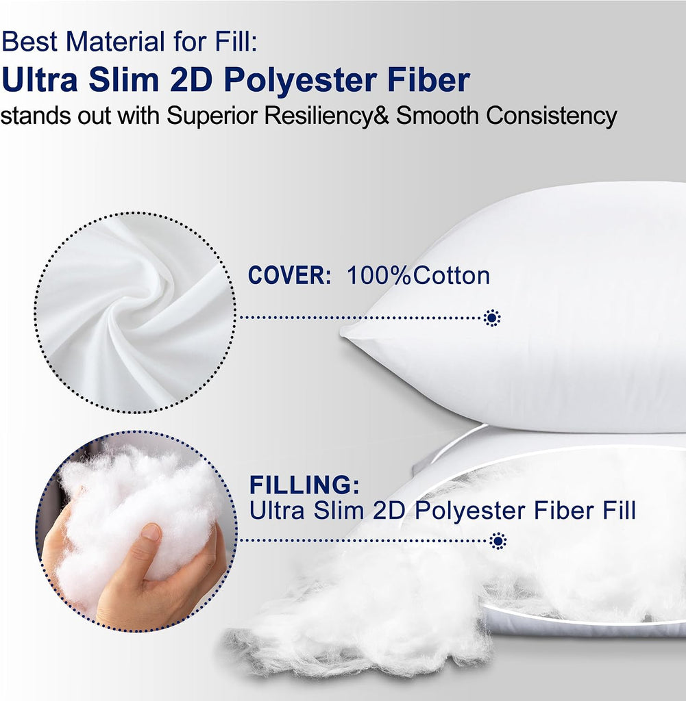 18x18 Pillow Inserts () - Down Alternative 100% Cotton Cover Decorative Square Throw Pillows White for Couch - Set of 2
