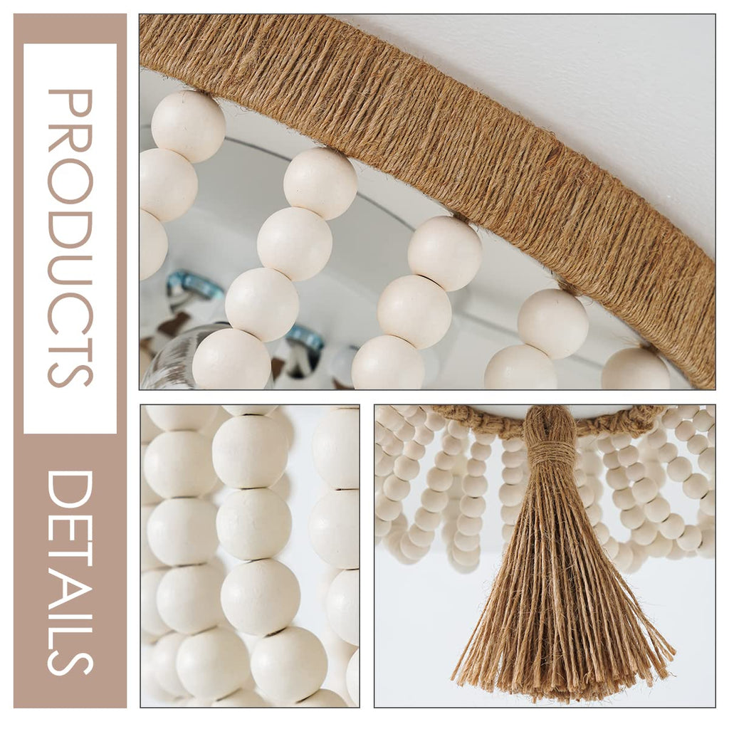 Bohemia Wood Beaded Flush Mount Ceiling Light Antique Rustic Mini Round Chandelier White Kitchen Island Girl Room