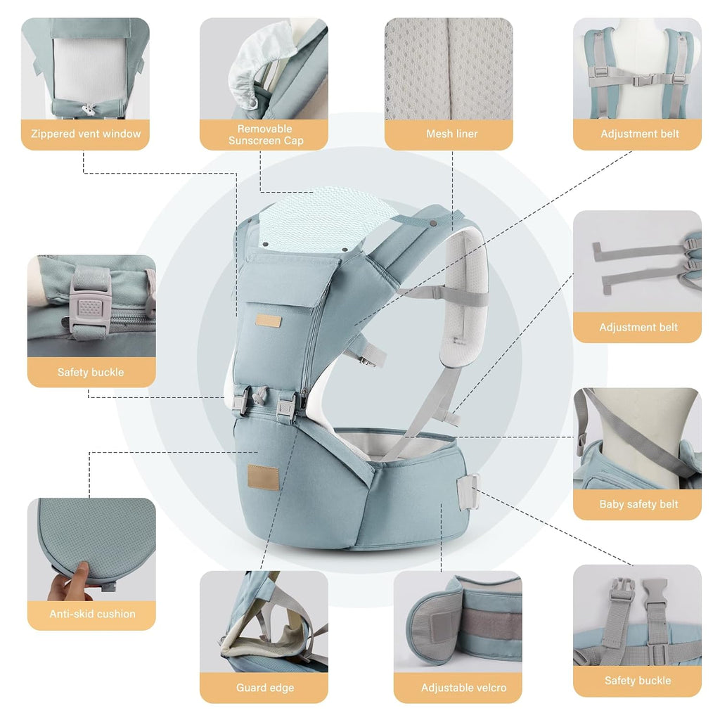 Carrier Newborn to Toddler with Hip Seat, Soft in-1 Ergonomic All Positions Infant Carrier 7-33 lb with Hood