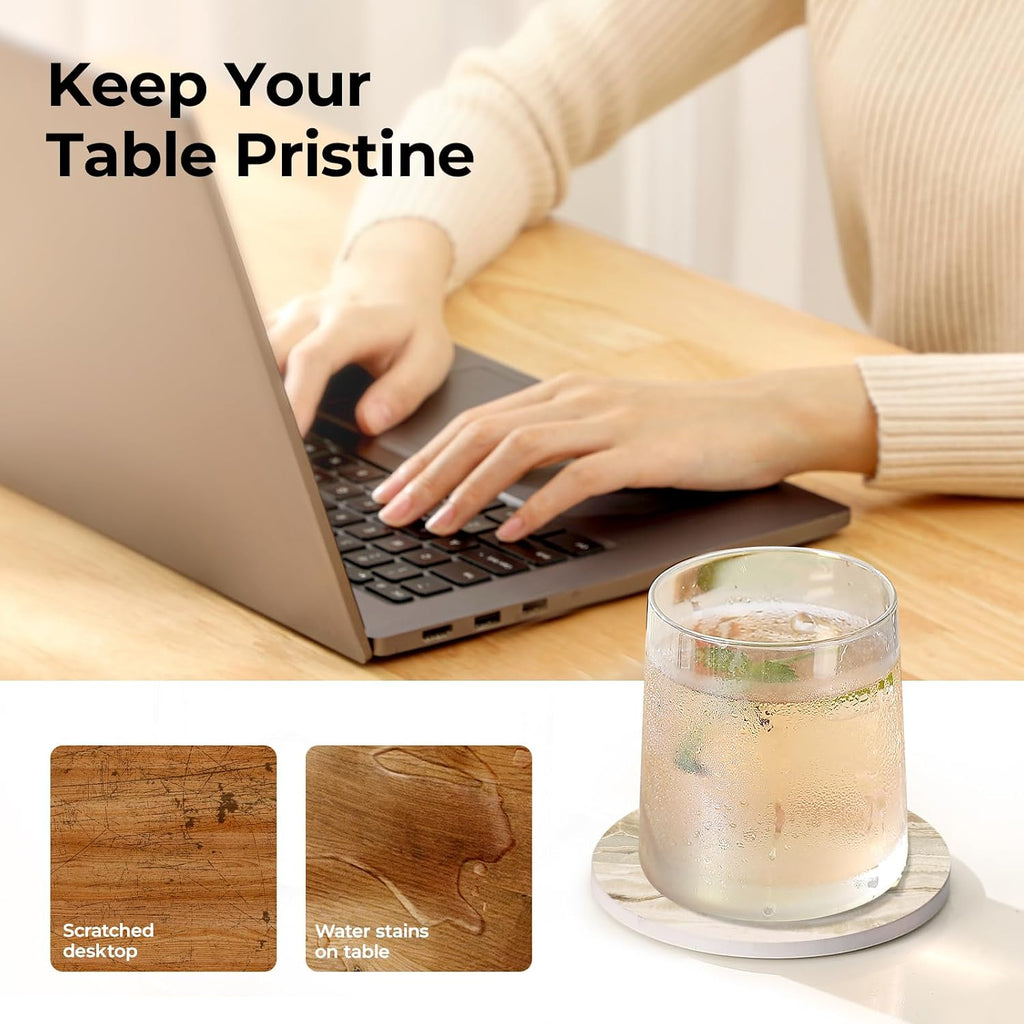 Coasters, Absorbent Drink Coasters, Marble Style Ceramic Stone Coaster for Drink Tabletop Protection, Modern - Set of 6