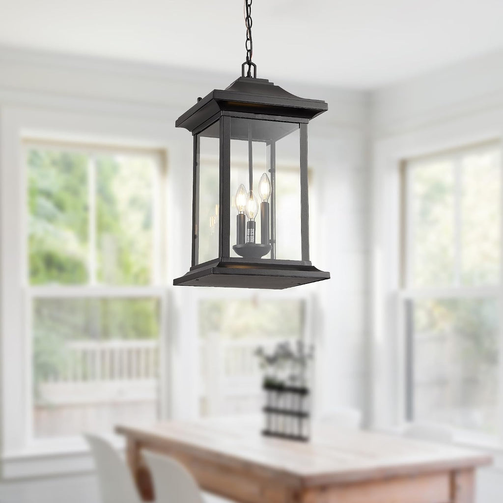 Outdoor Pendant Light, 23.6" H Large Exterior Hanging Light, 3-Light Outdoor Chandelier