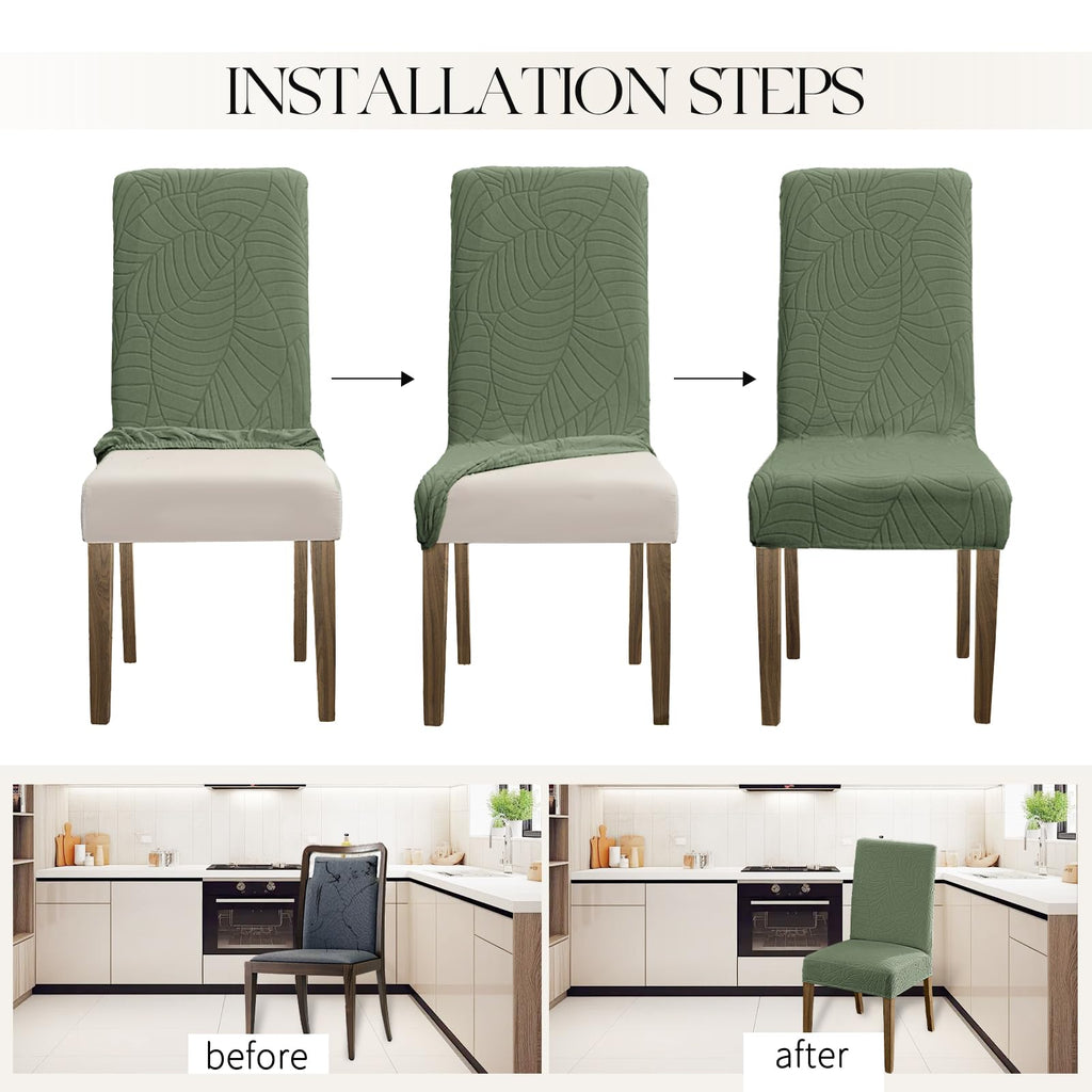 100% Waterproof Dining Room Chair Covers Set of 4, Green