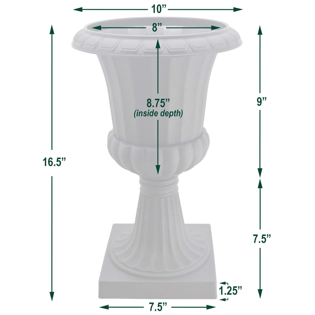 Plastic Garden Pedestal Urn, Set of 2 Classic Decorative Garden Pot Planter for Indoor and Outdoor Plants, 10" x 17"