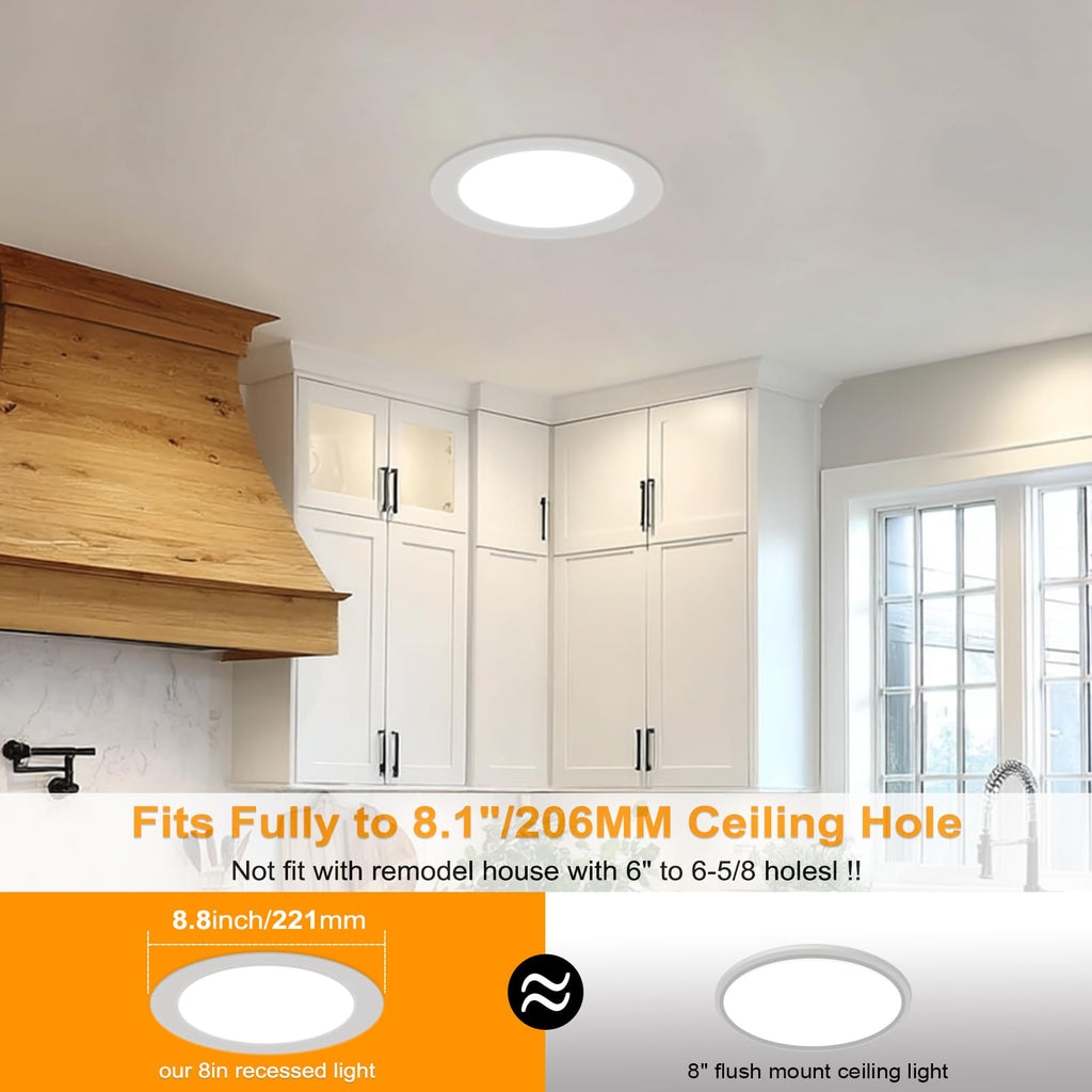 12 Pack 8 Inch LED Recessed Lighting with Junction Box Ultra-Thin, 3000K/4500K/6000K Selectable, 8" Dimmable Canless