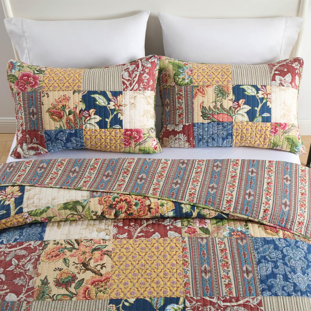 Cotton Bedspread Quilt Sets with 2 Shams, Soft Reversible Bedding Coverlet Sets Lightweight Comforters, Vintage Luxury
