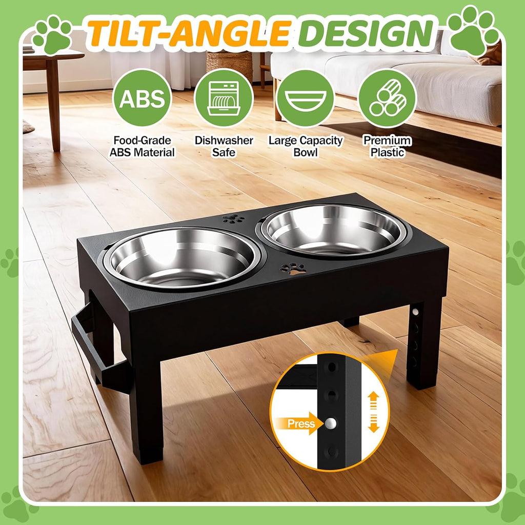 Elevated Dog Bowls, 4 Height Adjustable Raised Bowl Stand with 2 Stainless Steel 7" Food Feeder Bowls for Small