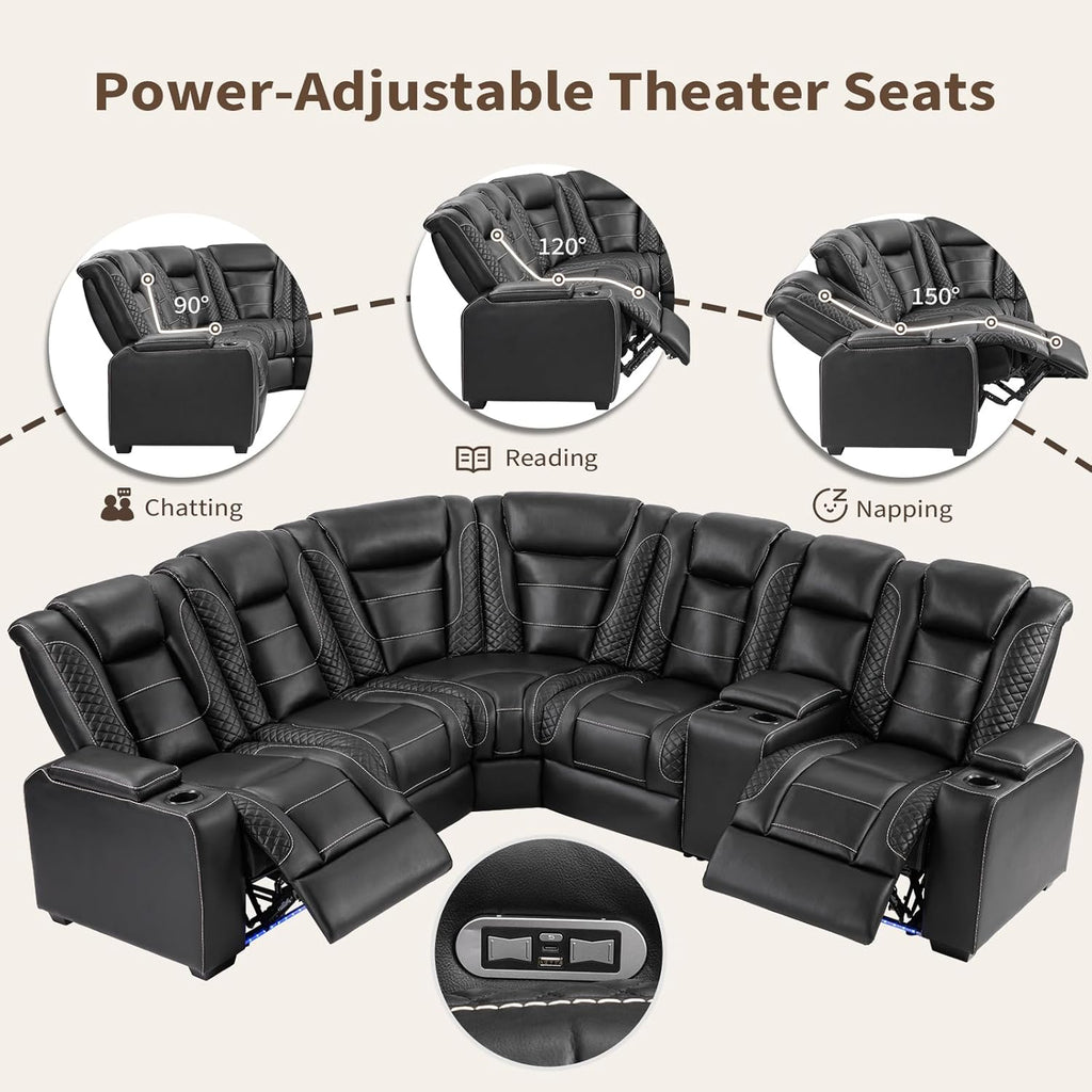 ANJ Modular Power Recliner Set: 5-Seat Home Theater Seating,3 Seat Recline Sofa and Loveseat (Center Console & Fixed