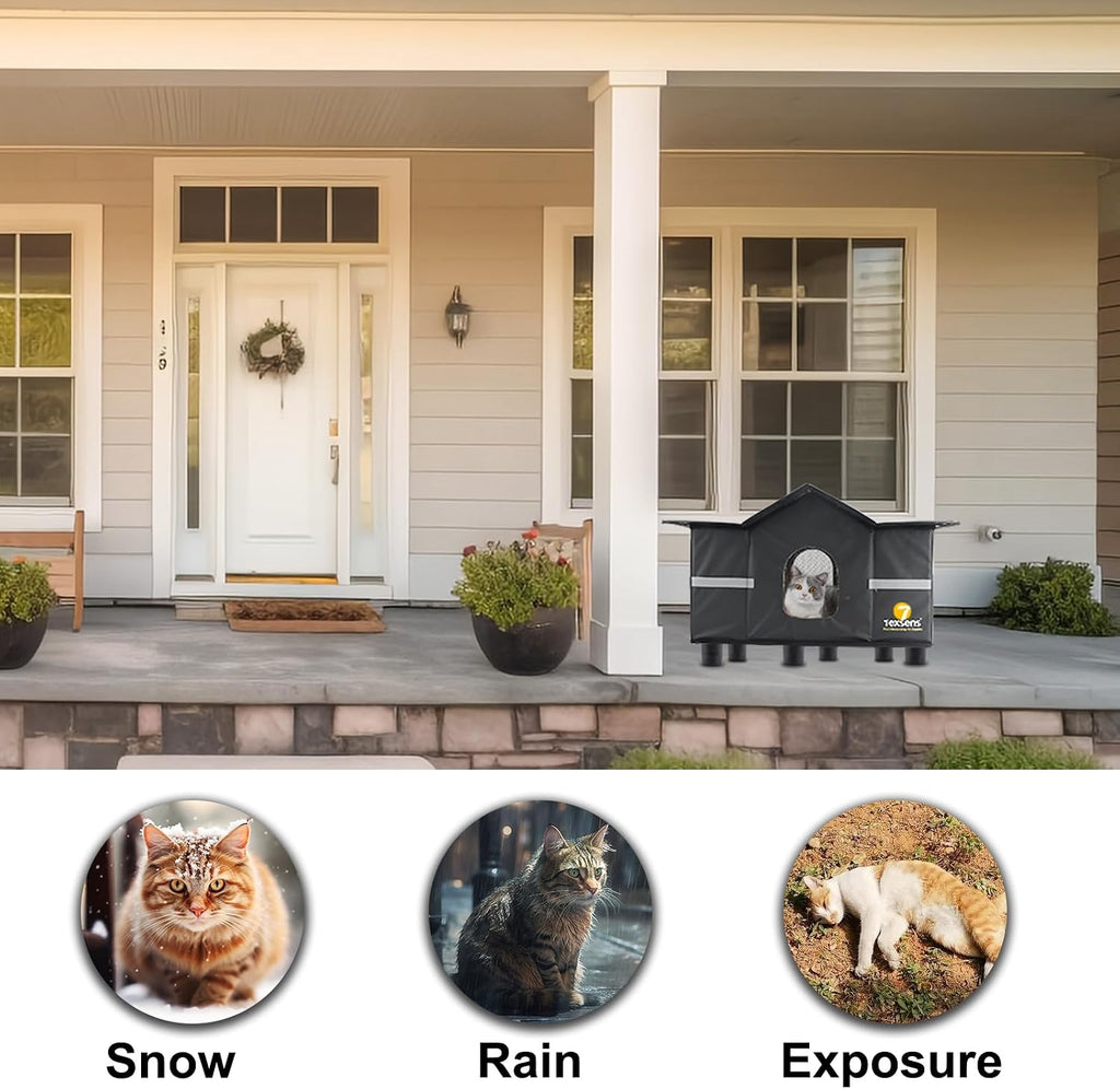 Outdoor Cat House - Weatherproof Large Cat Shelter for Outside with Roof Window- Insulated Elevated House