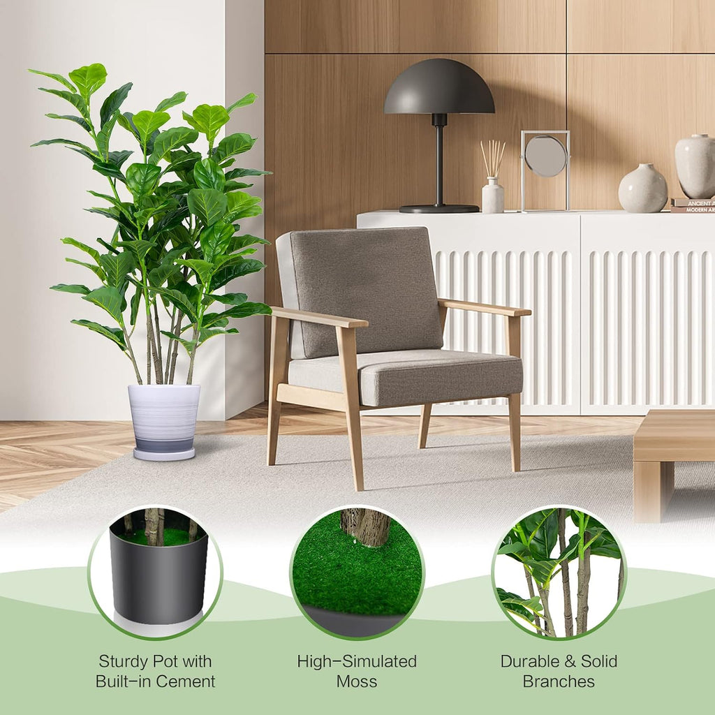 Fake Fiddle Leaf Fig Tree, 2-Pack 51'' Tall Artificial Tree Greenery Plants in Pots W/100 Leaves, Decorative Faux - Set of 2