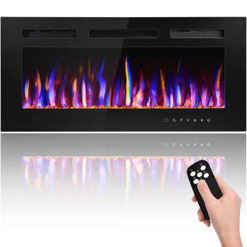 36" Electric Fireplace Wall Mounted and Recessed 750/1500w W/Remote Control