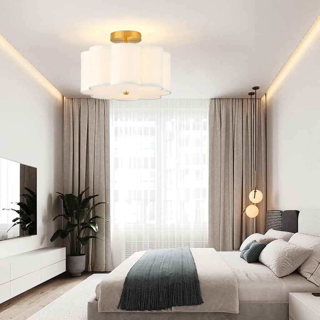 13.3"Semi Flush Mount Ceiling Light Fixture, Light Modern Close to Ceiling Light With Fabric Flower-Shaped Shade
